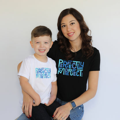Mother and son with limb difference wear perfectly imperfect tees