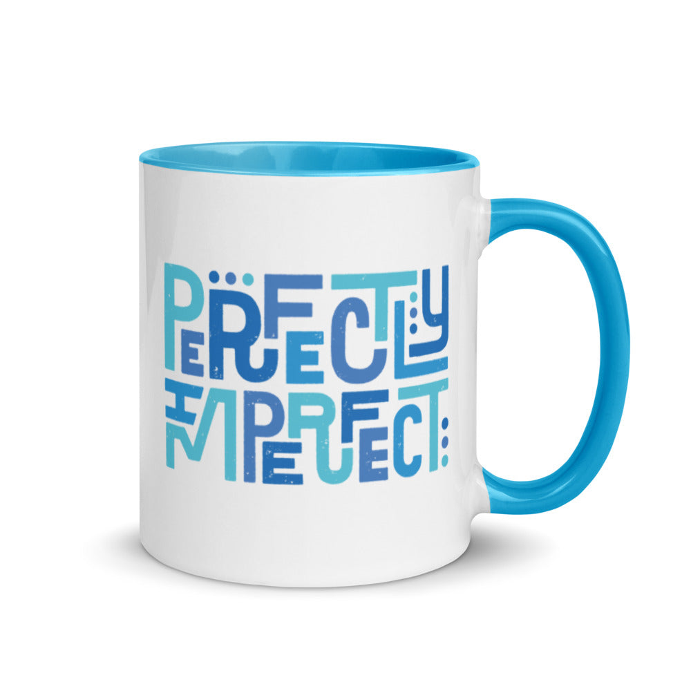 Perfectly Imperfect ceramic mug in blue, supporting Bryce's family