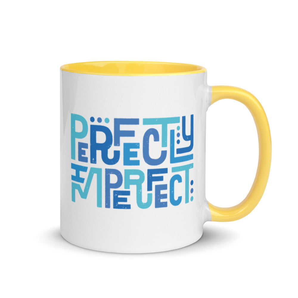 Perfectly Imperfect ceramic mug in yellow, supporting Bryce's family