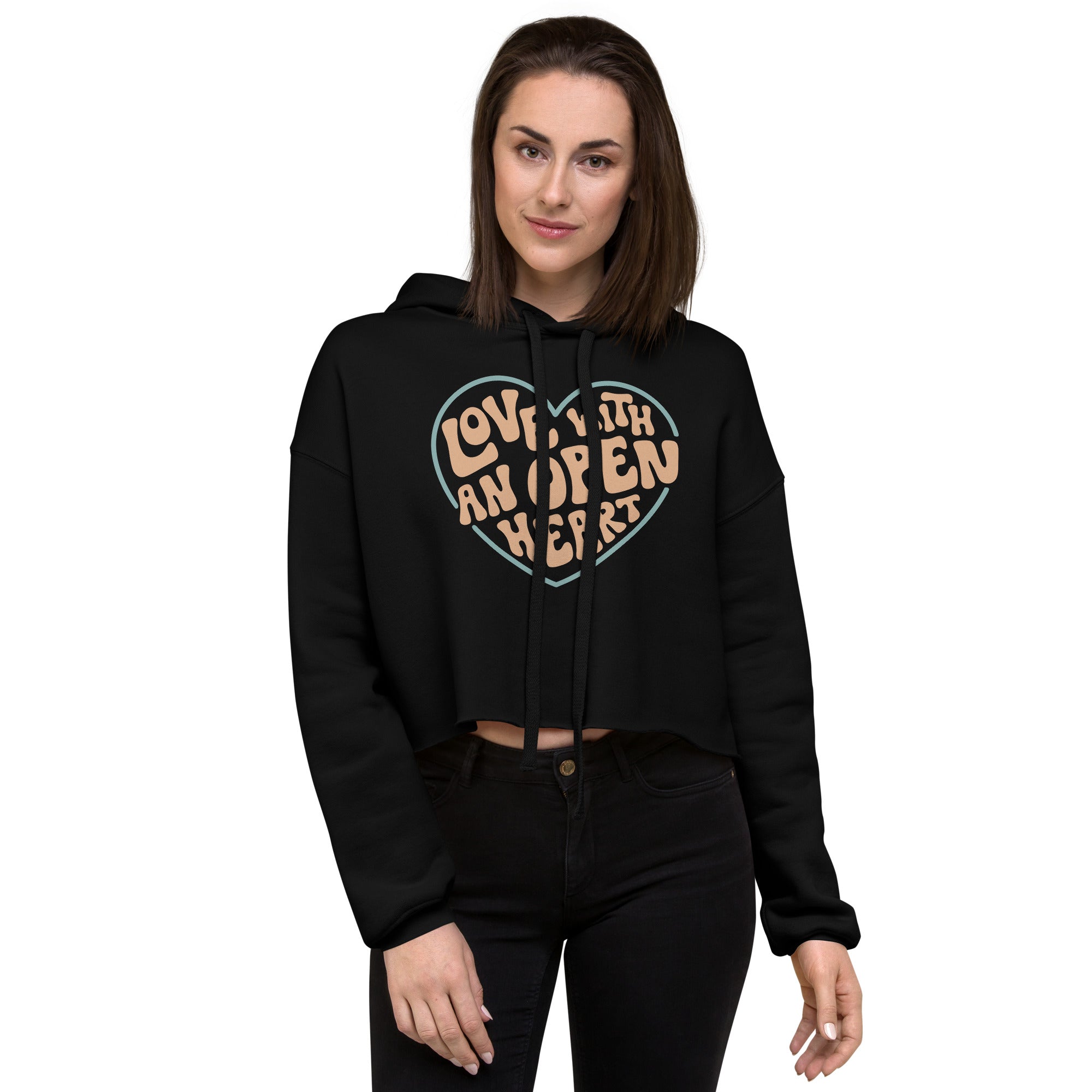 Love gesture print crop hoodie hotsell